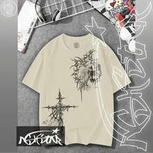 Premium 100% Cotton T-Shirt ASHSTAR "GOTHIC CROSS SKULL" - 香檳色 - 查看 1