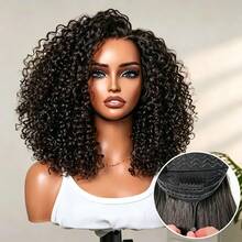 Upgrade V Part Wig Half Wig  Hair Easy To Wear Adjustable Drawstring Deep Wave  Drawstring Seamless Flip Over Curly Half Wig Wear And Go Glueless Half Wigs For Women Effortlessly Create A Glamorous Makeup Look  Natural Color Beginner-Friendly - Natural Black - View 9