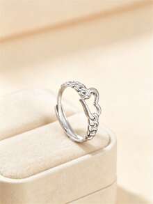 1pc Fashionable Versatile Casual Exquisite Stainless Steel Geometric Heart Design Open Ring For Women, Suitable For Daily Casual Decoration Wear - Multicolor - View 1