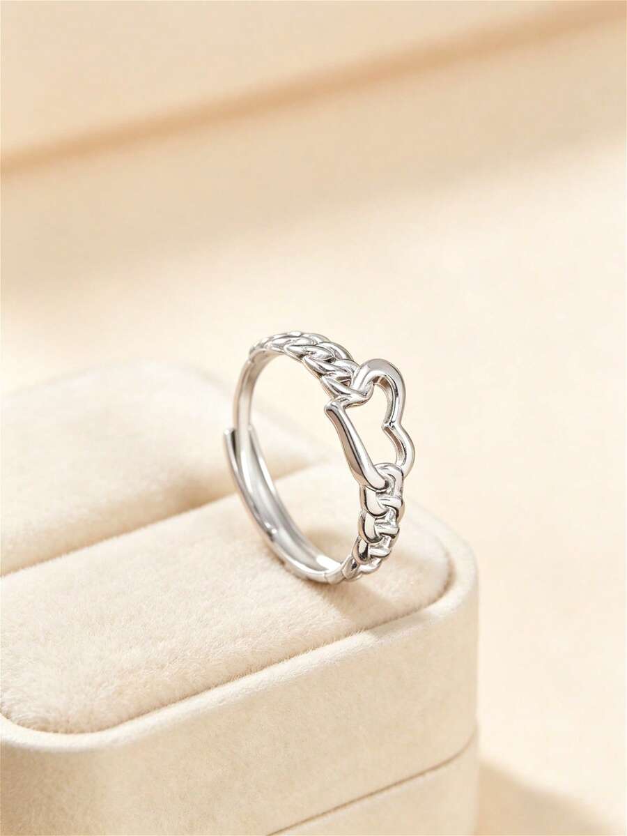 1pc Fashionable Versatile Casual Exquisite Stainless Steel Geometric Heart Design Open Ring For Women, Suitable For Daily Casual Decoration Wear - Multicolor - View 1