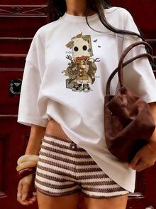Camiseta de Manga Corta con Estilo Vintage y Fantasía,Camiseta de manga corta de moda para primavera y verano de 2026, hecha en México, 180 gramos. Estampado de dibujos animados, modelo de pareja, apta para uso interior o exterior. Cuello redondo, unisex, ideal para oficina y ocio. Paquete de una pieza. - WH-P631577SLNDXZGY504 - Ver 4