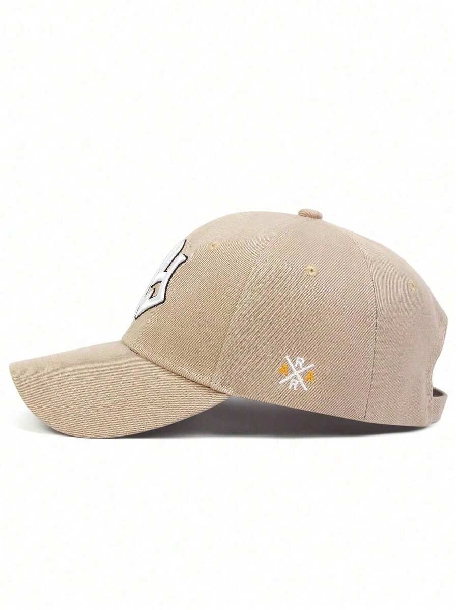 1 pieza Gorra de béisbol con bordado de letra geométrica para hombres, sombrero casual ajustable con protección solar para exteriores adecuado para primavera/verano, viajes, playa, fiesta - Caqui - Ver 1