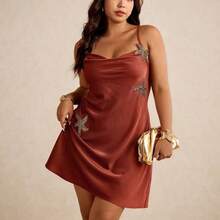 Elaquor Plus Size Women Elegant Starfish Decor Spaghetti Strap Flowy Dress,Summer Dresses For Women - Caqui - Ver 2