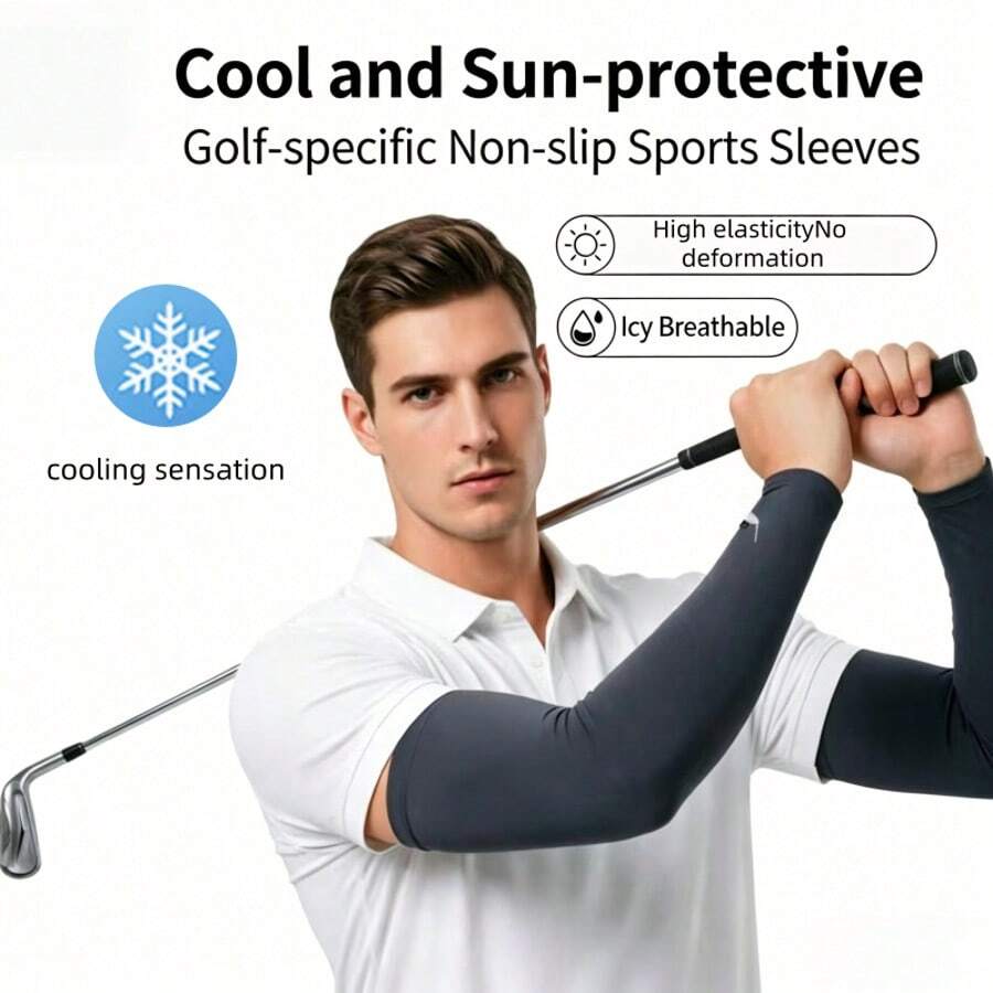 1 Pair Golf Sun Protection Sleeves - Unisex Ice Silk Arm Sleeves For Summer Sports And Outdoor Activities - Cooling & Comfortable Outdoor Sports Arm Sleeves, Suitable For Driving, Fishing, Cycling, Hiking, Running - Dark Grey - View 1