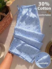 Pantalones anchos de pierna negros con diseño de estampado de leopardo retro elegante, pantalones rectos con cintura elástica con cordón, uso casual, vuelta al colegio - Azul 2 - Ver 8