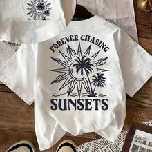 100% Cotton Women's T-Shirts 2026 Creative Coconut Tree Print Women's T-Shirt, Comfortable And Colorful Korean Style T-Shirts - White - View 4