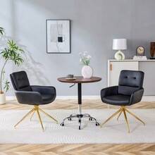 [2 Piece Set] European Lightweight Luxury Swivel Chair, 360° Sound Rotating, 2-Piece Set For Dining Rooms / Relaxation Areas. - Black - View 5