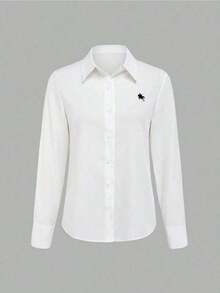 Camisa de mujer casual de manga larga a rayas con un solo abotonado - Blanco - Ver 3