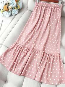 Falda de mujer elegante con pliegues y lunares - Rosa - Ver 2