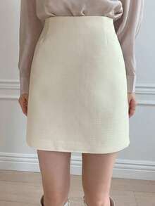Falda casual minimalista de unicolor para mujer - Beis - Ver 11