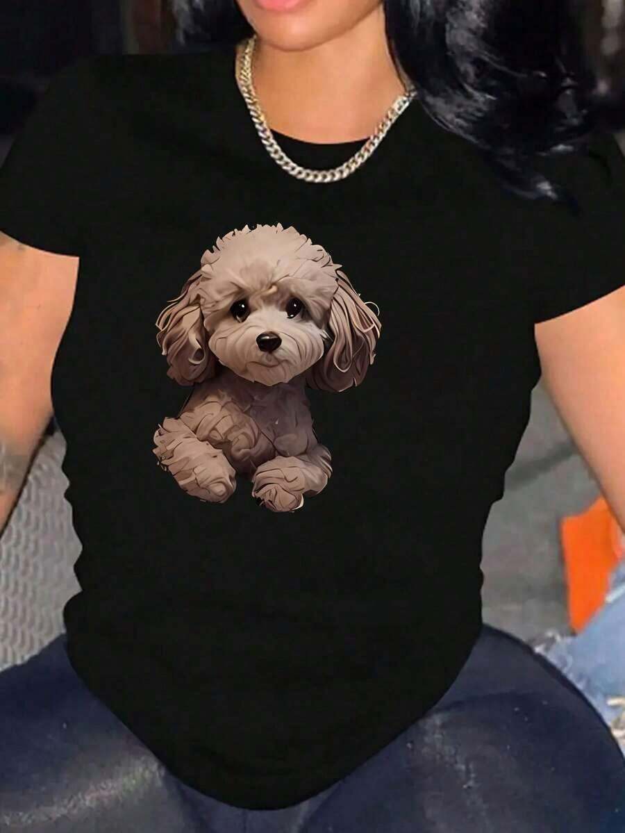 Camiseta Casual de Verano para Mujer1 unidadLindoPoodlePerroImprimirMujeresPuroAlgodónCamisetaInformalCortoMangaSuperiorModaVeranoTeeParaMujeresMascotaAmanteRopaMujeresInformalYEleganteManga cortaImpresoCamisa/CamisetaTranspirableAdecuadoParaAl aire libreDeportes,Todos los díasDesgaste,CumpleañosRegalos,NavidadRegalos,HalloweenRegalos,OComoAConmemorativoCamisaParaAmigosOAmadoUno.También Adecuado Como Suéter, Entrega Rápida, Moda - Negro - Ver 1