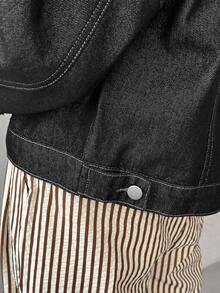 Chaqueta vaquera casual y versátil con botones delanteros sueltos para mujeres, chaqueta vaquera corta para mujeres, chaqueta de jean corta, chaqueta de jean oversize para mujeres - Negro - Ver 5