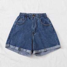 Holidaya Washed Turn Up Hem Denim Shorts - Azul Marino - Ver 4