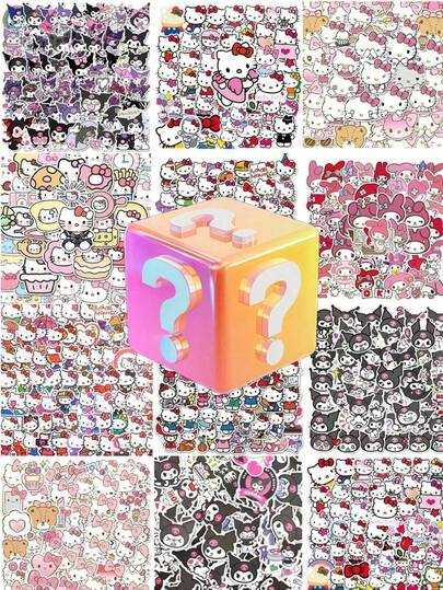 SANRIO 100/200/300 قطعة مجموعة ملصقات صندوق الغموض من سانريو. تشمل هيلو كيتي، كورومي، ميلودي وشخصيات أخرى. مناسبة لمستلزمات المدرسة، موسم العودة إلى المدرسة.