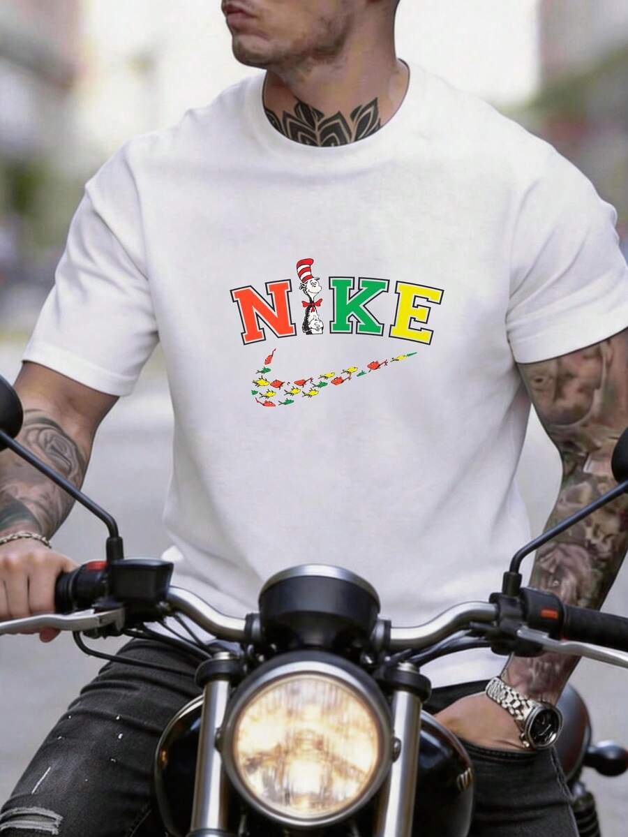 [2026 New products] Fashionable Summer Men's Short Sleeve Round Neck T shirt, Breathable Comfortable Solid Color Top, Versatile  Printed Casual Tee for Men, Suitable for Daily Leisure, Outdoor Riding, Street Hangout, Travel and Vacation, All match Casual Men's Daily Top - Bianco - Visualizzare 1