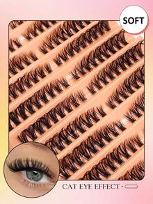 Asiteo 180pcs D-Curl Flared Cat Eye 40D Thin Personal False Eyelashes Set 8-16mm Natural Look Lash Clusters DIY For Beginners - D - View 2