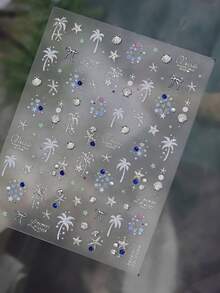 1片热带棕榈树银色水钻美甲贴纸，自粘防水指甲贴，闪亮清新夏日美甲，女士适用 - 彩色 - 查看 2