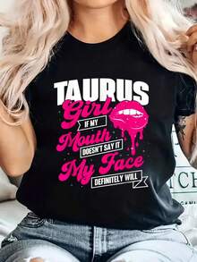 Camiseta de Tela Suave - Camiseta con Estampado del Signo Zodiacal Tauro para Astrologos, de manga corta, cuello redondo, estilo casual, adecuada para verano y primavera, ropa de mujer, nueva moda de verano, regalo para el Día del Padre, Camiseta de Moda. - Negro - Ver 7