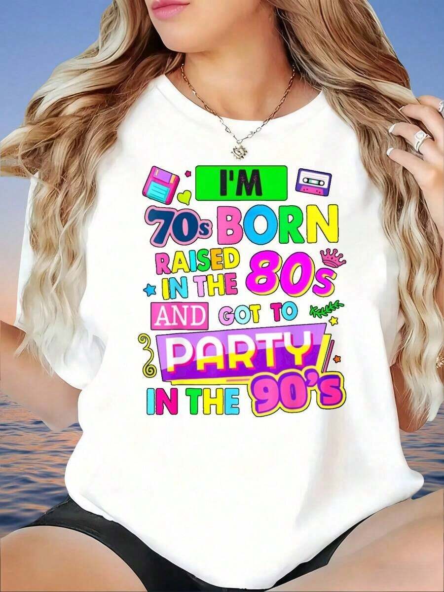 Camiseta retro vintage para mujer, estilo años 70, nacida y criada en los 80 y que disfrutó de las fiestas en los 90. Camiseta informal de verano con estampado divertido, ideal para celebraciones de cumpleaños, el Día de San Valentín, el hogar, paseos, deportes, fiestas navideñas, regalos navideños. Camiseta de mujer, 220g, a la moda.ropa de calor mujer - Blanco - Ver 1