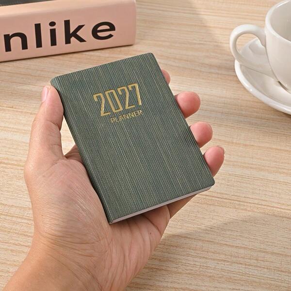 1pc A7 Size 2027 British Style Calendar Notebook, 64 Sheets/128 Pages Thin Weekly Calendar, 365 Days Planner, Mini Portable Pocket Diary, Faux Leather Small Notepad, 4.17*3.07 Inches