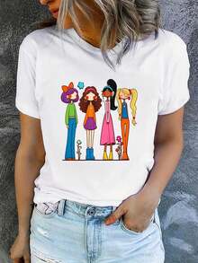 Camiseta de verano de manga corta para mujer, holgada, estampada, moderna y casual, lavable a máquina, ajuste cómodo, estampado plano 2D, camiseta básica de algodón con cuello redondo para mujer. - Blanco_03 - Ver 9