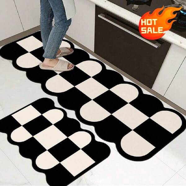 1 buah Keset Lumpur Diatom Kotak-kotak Hitam Putih, Cocok untuk Meja Dapur, Pintu Masuk, Pintu Kamar Mandi, dan Tempat Lainnya, Menyerap Air, Cepat Kering, Anti Selip, Tahan Aus, Tahan Kotoran, dan Mudah Dibersihkan, Hadiah Liburan dan Dekorasi Rumah yang Sempurna, Tersedia Berbagai Ukuran, Misalnya, 40*120cm, untuk Memenuhi Kebutuhan Ruang yang Berbeda.