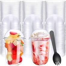 300Pcs Crystal Clear Disposable Dessert Cups Set, Leak Proof Plastic Drinking Cups With Lids & Sporks, 8oz 12oz Stackable Transparent Food Containers For Smoothie Milkshake Iced Coffee Fruit Pudding Wedding Party Daily Use - Transparent - View 17