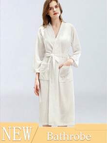 Áo choàng nữ nhẹ, mềm mại, tay dài kiểu kimono có túi, đồ ngủ, áo choàng spa, áo choàng phù dâu, áo choàng mùa thu. - Nhiều màu - Xem 4
