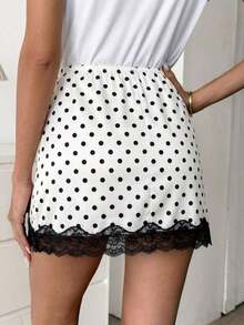 Falda evasé con estampado de leopardo y encaje en contraste para mujer - Blanco - Ver 4