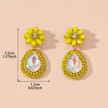 1 Pair Elegant Floral Crystal Drop Dangle Earrings, Suitable For Daily Wear, Parties And Weddings, Handmade With Variations In Shape, Color And Floral Pattern Placement - Yellow - View 6