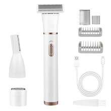 Conduroma 3-In-1 Rechargeable Eyebrow Trimmer For Women & Men – Portable Facial Hair Trimmer With Nose Trimmer Head, Replaceable Precision Cutter Heads And Adjustable 2/3/4mm Comb Lengths For Face, Beard, Eyebrows, Legs & Underarms. - White - View 1