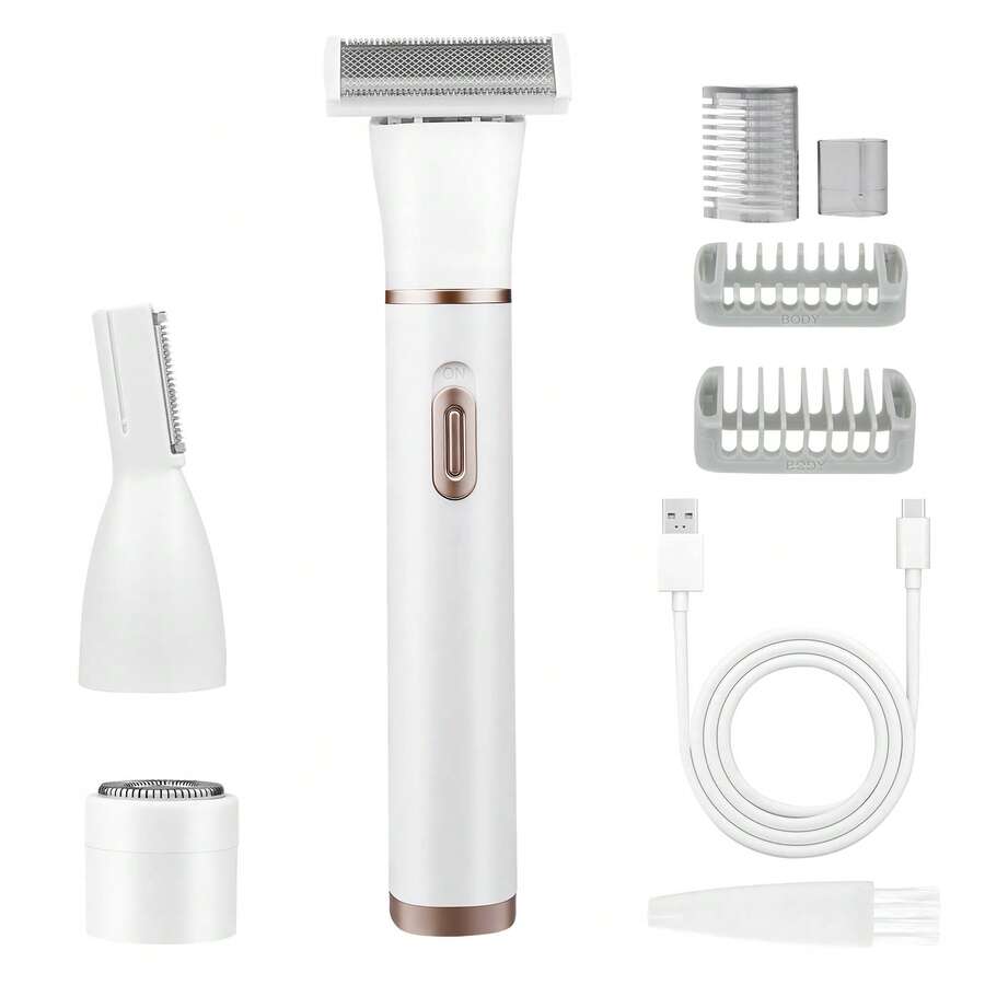 Conduroma 3-In-1 Rechargeable Eyebrow Trimmer For Women & Men – Portable Facial Hair Trimmer With Nose Trimmer Head, Replaceable Precision Cutter Heads And Adjustable 2/3/4mm Comb Lengths For Face, Beard, Eyebrows, Legs & Underarms. - White - View 1