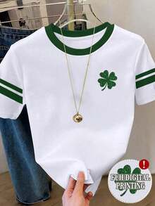 Camiseta de cuello redondo de color liso con detalles de lazo de pedrería de estilo minimalista - Blanco - Ver 6