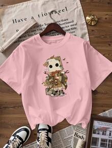 Vintage And Fantasy Style Short Sleeve T-Shirt, Fashionable Short Sleeve T-Shirt For Spring And Summer 2026, Made In Mexico, 180 Grams. Cartoon Print, Couple Design, Suitable For Indoor Or Outdoor Wear. Crew Neck, Unisex, Ideal For Office And Leisure. One-Piece Pack. - PK-P631577SLNDXZGY504 - 查看 4