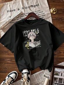 Short-Sleeve T-Shirt With Urban And Anime Style, Fashionable Short-Sleeve T-Shirt For Spring And Summer 2026, Made In Mexico, 180 Grams. Cartoon Print, Couple Design, Suitable For Indoor Or Outdoor Wear. Crew Neck, Unisex, Ideal For Office And Leisure. One-Pack. - BK-P631577SLNDXZGY488 - 查看 4