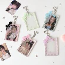 1pc Angel Secret Glitter Acrylic Photo Card Holder With Bow And Star Frame, 3-Inch Idol Photo Card Protector With Heart-Shaped Keychain, Transparent Cute Card Display Box For Backpack Decoration, Fan Collection And Daily Use, Back To School - Card Sleeve - View 2