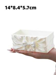 Hộp đựng trang sức, mỹ phẩm, thẻ, hộp đựng đồ để bàn bằng lụa in 3D thanh lịch với nơ, màu trắng satin. - Màu trắng lụa - Xem 8