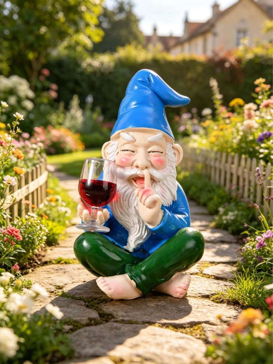 1件创意矮人饮酒雕像 - 设计独特有趣,手持酒杯,适合室内外摆放。非常适合放置在庭院、花园、客厅和玄关处。是理想的创意礼品之选。 - C - 查看 1