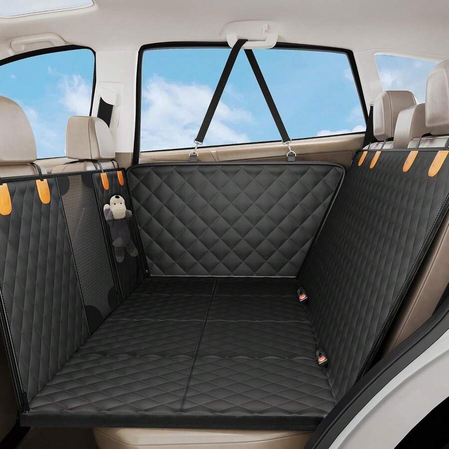 8 pièces Tapis pour animaux de compagnie pour voiture, Housse de siège de voiture dédiée pour chien pour siège arrière, Rallonge de siège arrière à fond dur, Capacité de charge de 400 lb, Avec housse de siège style hamac à fenêtre en maille - Multicolore - Voir 1