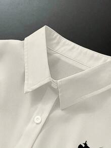 Camisa de manga larga holgada con estampado minimalista para mujer - Albaricoque - Ver 5