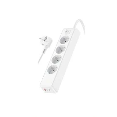 KLACK Ciabatta multipresa a 4 prese con 3 porte USB Type-C e Type-A – Elegante multipresa con protezione integrata per i dispositivi, ideale per ufficio e camera da letto.