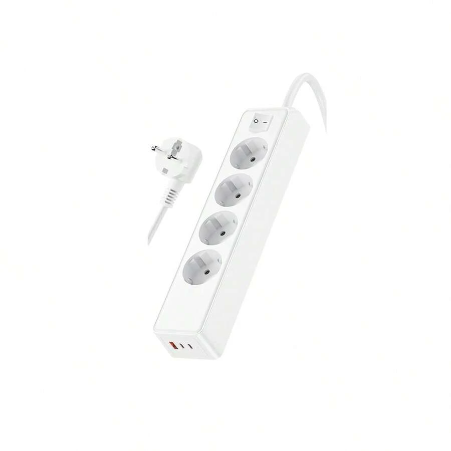 KLACK Alargador 4 Tomas y 3 Entradas USB Tipo C y A – Regleta Estilizada con Protección Integrada para Dispositivos, Ideal para Oficina y Dormitorio - Enchufe EU Tipo E(220-240V) - Ver 1