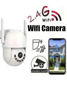 Easy Installation, 3MP WiFi Home Security Camera, DIY Voice Auto Alarm, 5X Zoom, Two-Way Audio, Motion Detection, Full-Color Night Vision, IP66 Waterproof, Cloud & SD Card Storage, 2.4G WiFi, USB Power, Indoor/Outdoor Use - Warm White - View 3
