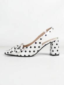 Giày sandal chấm bi nơ mũi nhọn hở gót đa năng mới, giày cao gót đế dày kiểu retro phù hợp cho đi làm và hẹn hò. - Đen và trắng - Xem 2