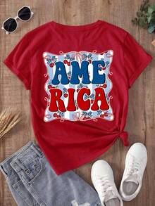 Women's Oversized Red Summer T-Shirt With Tropical Hibiscus Print. Casual Red Short-Sleeved T-Shirt With Hibiscus Flowers, Ideal For Beach And Summer Looks. - YH363-紅色 - 查看 3