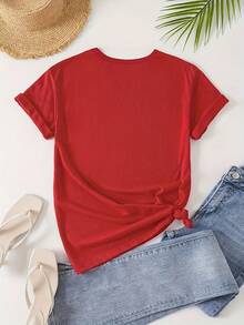 Men's&Women's Camiseta cómoda y suave para hombre y mujer, cuello redondo, manga corta, corte holgado, estampado divertido. - Rojo - Ver 2