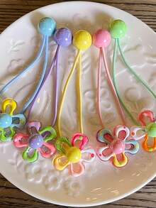 5pcs/1pc Set Summer Cute Candy Color Hair Ties, Colorful Cartoon Flower Hairbands, High Elasticity Non-Damaging Hair Accessories For Daily Use And Ponytails - Multicolor - View 4