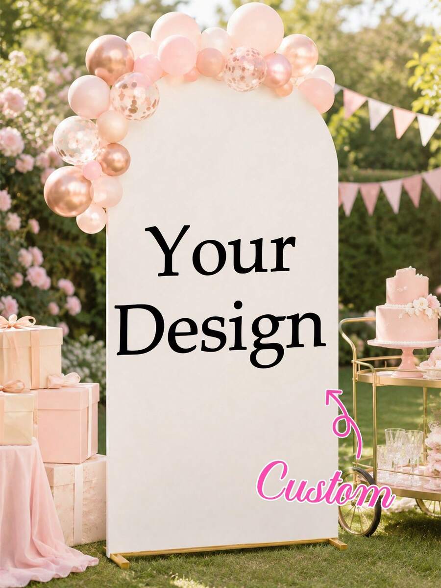 Custom Photo And Text Arch Frame Decor, Personalized Background For Weddings And Birthdays, Double-Sided Elastic Slipcover For DIY Arch Wall Panels, Made Of Stretchable Wrinkle-Free Polyester Fabric, Party Decor, Chiara Arch Backdrop - Multicolor - View 1