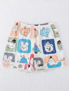 3pcs/Set Girls' Casual Cartoon Animal Print Polo Collar Short Sleeve Cardigan, Shorts & Pants Sleepwear Set, Flame Retardant, All Season - Multicolor - View 9