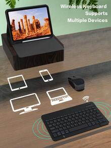 纯色材质翻盖键盘保护套，兼容苹果iPad，内置150mAh电池和Apple Pencil笔槽，适用于iPad Air第五代（2022年）、第四代（2020年）、第六代（2024年）、9.7英寸、第七/八/九代、10.2英寸、10英寸机型，黑色，生日礼物 - 黑色 - 查看 5